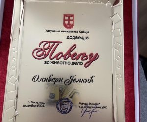 Olivera Olja Jelkić awarded the Lifetime Achievement Charter